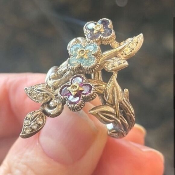 BARBARA BIXBY RING LOTUS FLOWER STATEMENT STERLING 925 RHODOLITE GEMS 7.5 EUC - Picture 4 of 16